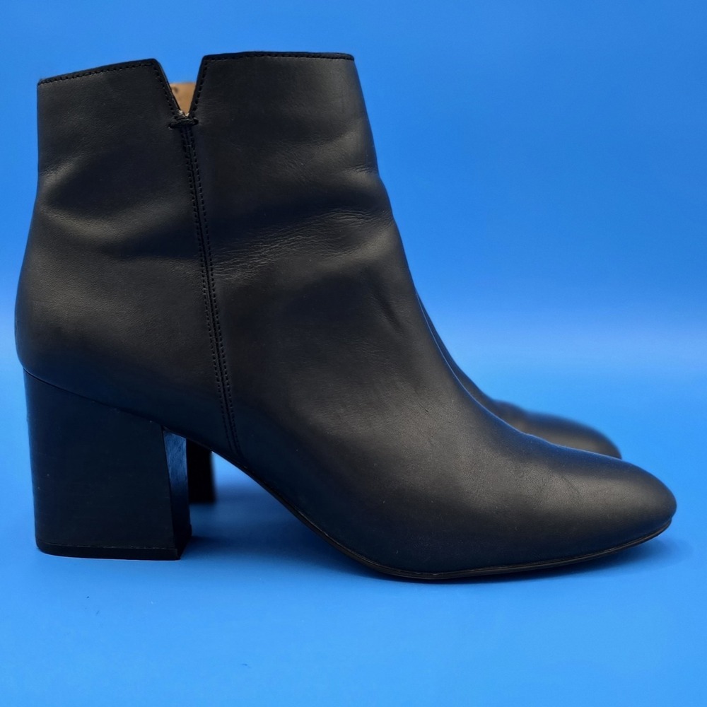 Franco Sarto Olympia Black Leather Zip Up Ankle Boots Women's US 9.5 EUR 39.5